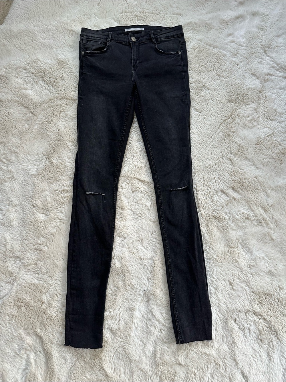 Zara Black Skinny Knee-Slit Jeans